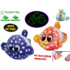 Plushy Pal ryba po natiahnutí vibrujúca svietiaca v tme v objímke mix farieb zelená fialová oranžová 10 cm
