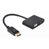 Gembird adaptér DisplayPort (M) na HDMI (F) + VGA (F), kábel 0.1m, čierny A-DPM-HDMIFVGAF-01
