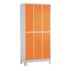 Rauman Kovová šatníková skrinka - 6 boxov, 90 x 45 x 195 cm, pevné nohy, otočný zámok, oranžová - ral 2004