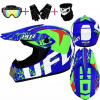 Motokrosová přilba UFO modrý set s rukavicemi nákrčníkem a moto brýlemi