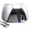 Nabíjačka pre pady 2x Ovládač PS5 Dualsense Biela Podstavec LED