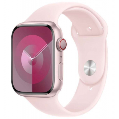 Apple Watch Series 9 Cellular 45mm Růžový hliník se světle růžovým sportovním řemínkem S/M (MRMK3QC/A)