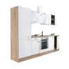 Kuchynský nábytok Yorki 270 so skrinkou z duba sonoma, bielym čelom s hodvábnym leskom, spodným prvkom rúry a policovou skrinkou