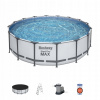 Bazén Bestway s kruhovým rámom 488 x 488 cm (Steel Pro MAX Frame Pool 488x122 Grey 16FT BESTWAY 5v1 + rebrík + bazén)
