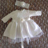 Krajkové šaty na krst s tylovou sukničkou dlhý rukáv + čelenka, veľ. 68