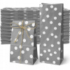 DARČEKOVÉ TAŠKY 10x6x26 SIVÉ s Bodkami na NARODENINY SLADKOSTI SADA 100ks