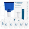 Sklenená filtračná kanvica Wessper D2 BOROSILICATE 3l modrá + 12x filter