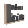 Kuchynský nábytok Yorki 270 s korpusom z duba sonoma, antracitovo lesklým čelom so spodným prvkom rúry a policovou skrinkou