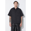 Košeľa Neil Barrett Loose Military Police Detail Short Sleeve Shirt pánska, čierna farba, regular, s klasickým golierom, MY60216A-Y037-001N