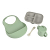 Beaba Jedálenská sada silikónová 4-dielna s podbradníkom Grey / Sage Green zelená