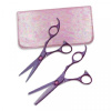 Olivia Garden SilkCut ThinkPink Set - set profesionálnych nožníc 5,75 + 6,35T vo fialovej farbe v ružovom obale