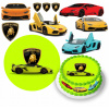DIGITÁLNA TLAČ Opłatek na tort LAMBORGHINI AUTO ŠPORTOVÉ + POSTAVY + TEXT