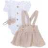 Mušelínová suknička s lacnom, bodýčko a čelenka, 3D sada, biela/béžová, veľ. 68