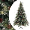vidaXL Osvetlený vianočný stromček+šišky, zeleno biely 195cm, PVC a PE - Zelená - 185394-119355