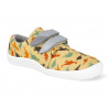 Barefoot detské tenisky Beda - Dinosaur textilné s pevným opätkom vegánske žlté