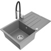 Mexen Bruno žulový kuchynský drez s odkapávačom a kuchynskou batériou Aster, sivý - 6513-71-73450-07
