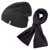 KAMA A153+S22 SET 1+1 pletená čiapka a šál z merino vlny, čierna