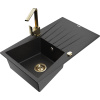 Mexen Cesar Granitový drez s 1 komorou s odkvapávačom a kuchynskou batériou Rita, čierny/strieborný metalík