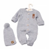 Baby Nellys 2-dielna sada Pletený overálek STAR čiapky Hand Made, sivý