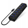 CONNECT IT Mighty Switch 2 USB-A hub, (4xUSB-A 3.0, 3xUSB-A 2.0), externí, ČERNÝ (CHU-5410-BK)