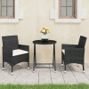 3-dielny bistro set, PE ratan a tvrdené sklo, čierny