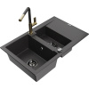 Mexen Gaspar, 1,5-komorový granitový drez 737x475x177 mm a drezová batéria Flora, čierna škvrnitá, 6507-76-670401-75-B