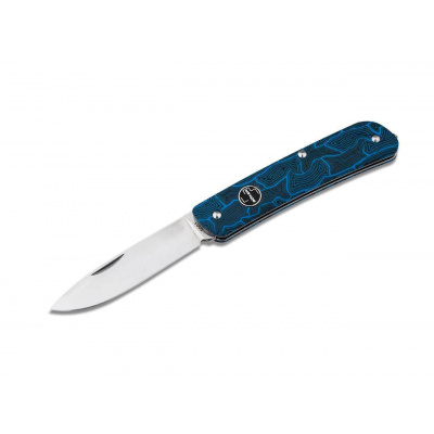 Vega Böker Plus 01BO557 TECH TOOL BLUE Damast vreckový nôž 7,1 cm, modro-čierna, G10, rozbíjač skla