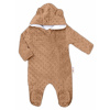 Baby Nellys Kombinézka /overal Minky s kapucňou a uškami - karamel, hnědá, Veľ. 74 Baby Nellys