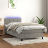 vidaXL Posteľ boxsping s matracom a LED bledosivá 90x190 cm zamat - Sivá - 58557-13531
