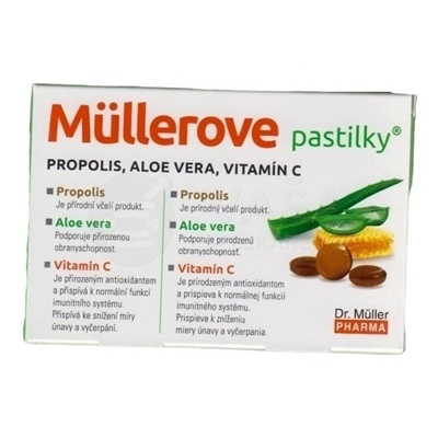 MÜLLEROVE PASTILKY Propolis, aloe vera, vitamín C 24 kusov