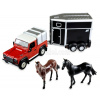 Britains Britský Land rover Land Defender 90 Pick-up uzavretý 1984 s prívesom pre kone - Trasporto Cavalli 1:32 Červená strieborná čierna