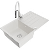 Mexen Bruno, 1-komorový granitový drez 795x495x200 mm a drezová batéria Aster, biela, 6513-20-73450-02