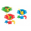 Sada na písek - sítko 26x21cm, lopatka, 4 bábovky plast 3 barvy v síťce 12m+
