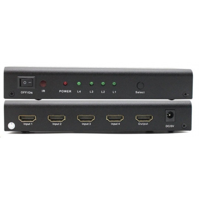 PREMIUMCORD HDMI switch 4:1 kovový s dálkovým ovladačem a napájecím adaptérem khswit41b