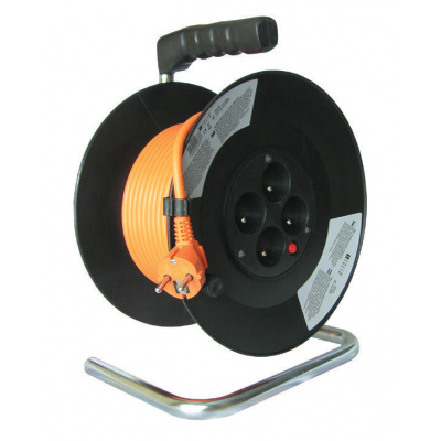 Solight PB04 predlžovací prívod na bubne, 4 zásuvky, 50m, oranžový kábel, 3x 1,5mm2