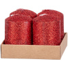 MagicHome Adventné sviečky valcové 40x60 mm, červené s glitrami, 4 ks