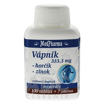 MedPharma VÁPNIK 333,3 mg + Horčík + Zinok tbl 100+7 zadarmo (107 ks), 8594045470031