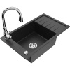 Mexen Elias granitový drez 1-komorový s odkvapkávačom a kuchynskou batériou Savita, čierny/strieborný metalik