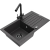 Mexen Pablo, granitový drez 752x436x161 mm, 1-komorový a čierna batéria Duero, čierna škvrnitá, 6510-76-671600-70-B