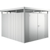 Plechový záhradný domček Biohort HighLine H5 dvojkrídlové dvere 254x294 cm strieborný metalický