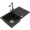 Mexen Pablo, granitový drez 752x436x161 mm, 1-komorový a zlatá batéria Duero, čierna, 6510-77-671600-50