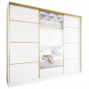 MEBLINE Skriňa s posuvnými dverami so zrkadlom a zásuvkami TRIVI D 270 biela / zlaté lemovanie