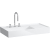 LAUFEN Kartell asymetrické umývadlo do nábytku s odkladacou plochou vpravo, s tromi otvormi, bez prepadu, so skrytým odpadom, 900 x 460 mm, biela, s povrchom LCC, H8103384001581