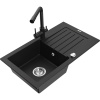 Mexen Pablo, granitový drez 752x436x161 mm, 1-komorový a čierna matná batéria Duero, čierna, 6510-77-671600-70