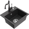 Mexen Milo granitový drez s 1-komorou a kuchynskou batériou Carla, čierny kropený - 6505-76-670700-76