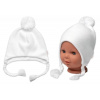 Baby Nellys Pletená čiapka s bavlnenou podšívkou, brmbolcom a vrkôčiky, biela, veľ. 68/74, 68/74 (6-9m)