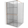 Mexen Kioto+, sprchová zástena Walk-In s poličkou a vešiakom 110 x 200 cm, 8mm číre sklo čierny vzor, medený matný profil, 800-110-121-65-77