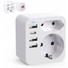 CESTOVNÝ ADAPTÉR EÚ do Veľkej Británie, ZÁSTRČKA S 3 PORTAMI USB+1 PORTOM USB-C 6 V 1