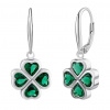 Silvego Strieborné visiace náušnice štvorlístok so zelenými Brilliance Zirconia JJJ0085EG