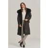 Čierny dlhý dámsky kožuch s kapucňou